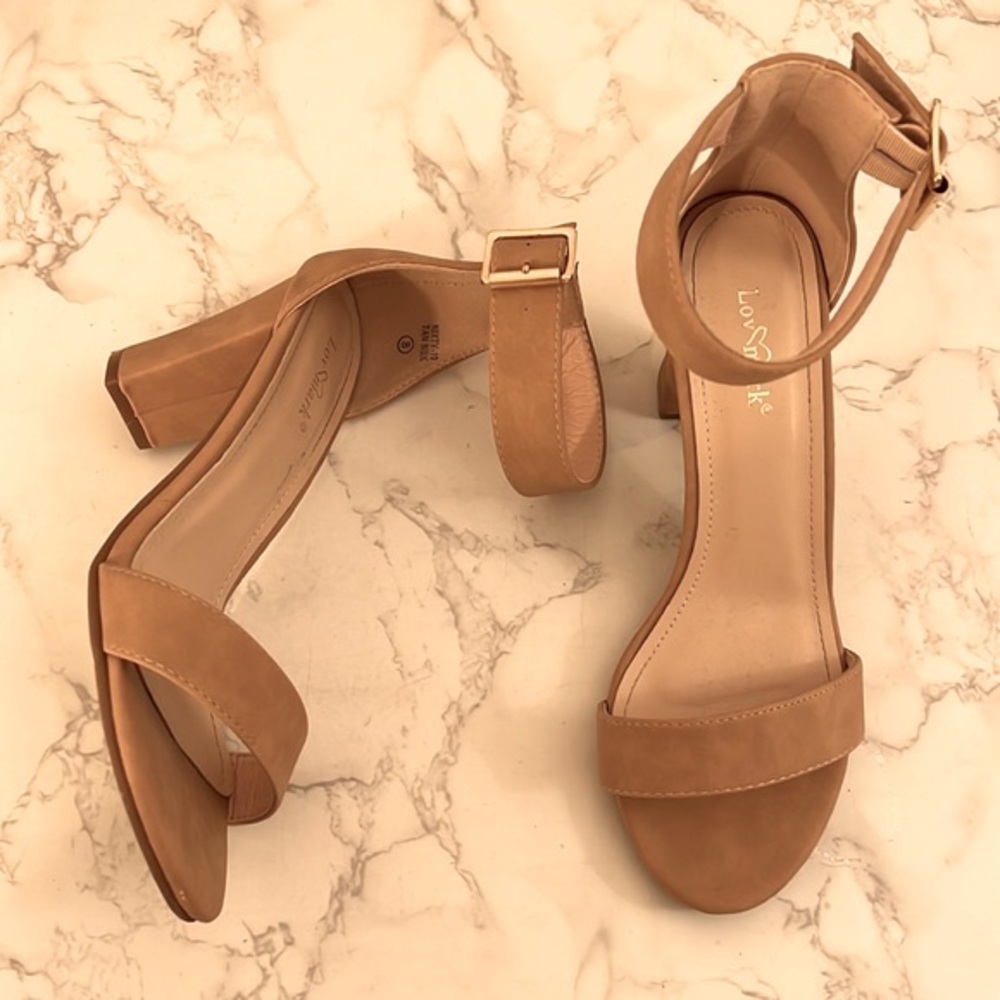 Love Mark Ankle Strap Block Heel